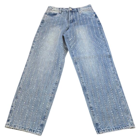Blank NYC Rhinestone Studded Straight Leg Cropped Light Wash Jeans Size 26 New - Picture 3 of 15